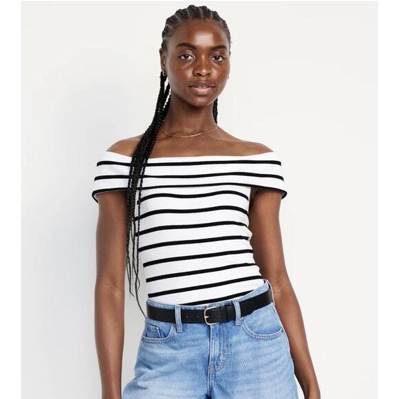Old Navy Tops - NWT Old Navy Womens Striped Off Shoulder Ribbed Top XL